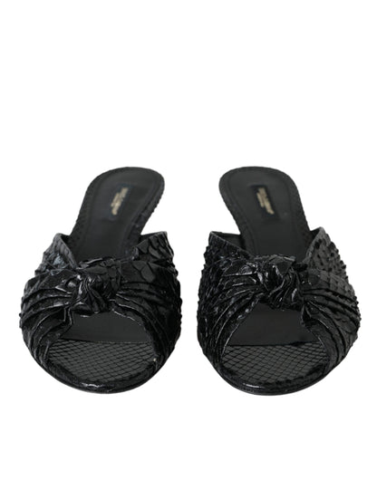Dolce &amp; Gabbana – Schwarze Pantoletten aus exotischem Leder mit Absatz