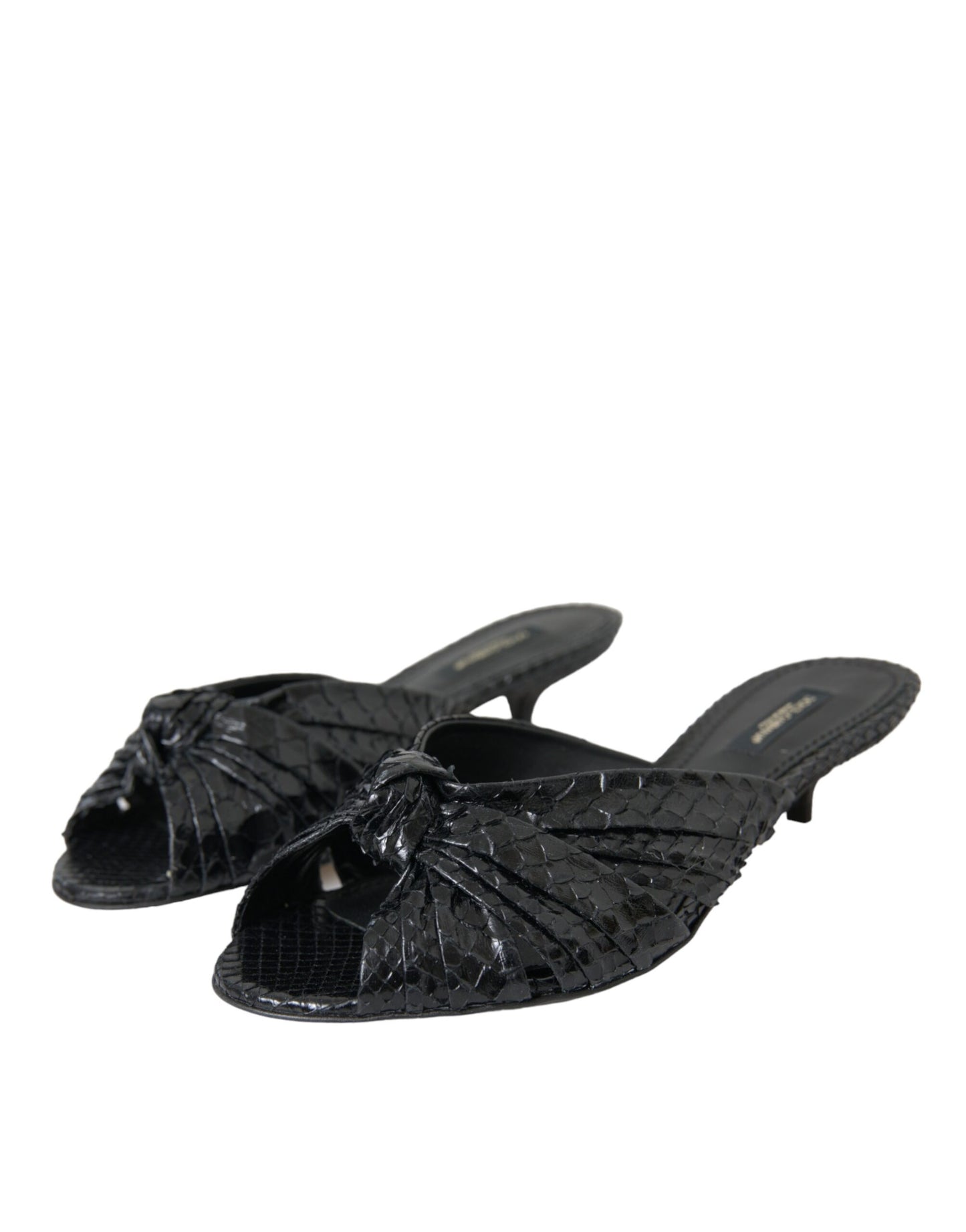 Dolce &amp; Gabbana – Schwarze Pantoletten aus exotischem Leder mit Absatz