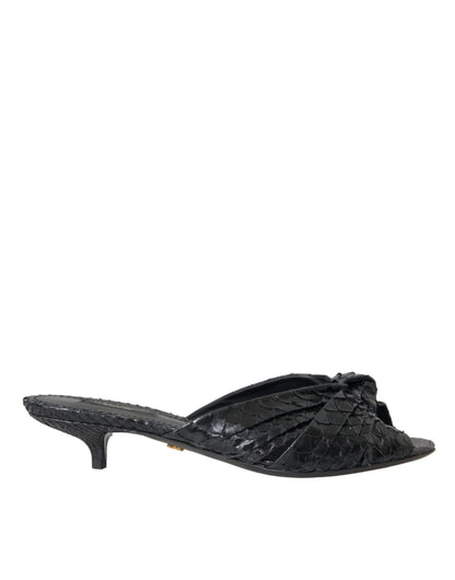 Dolce &amp; Gabbana – Schwarze Pantoletten aus exotischem Leder mit Absatz