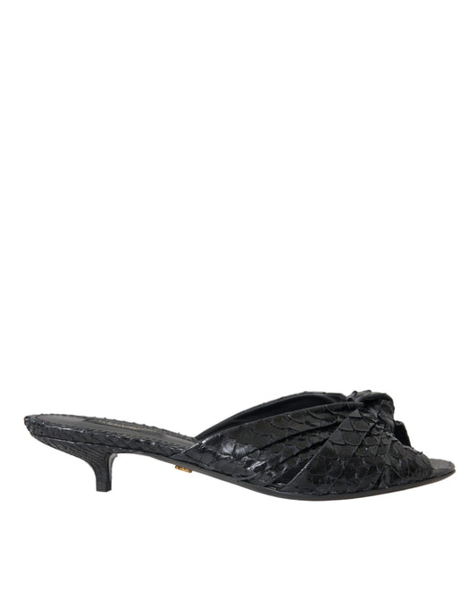Dolce &amp; Gabbana – Schwarze Pantoletten aus exotischem Leder mit Absatz