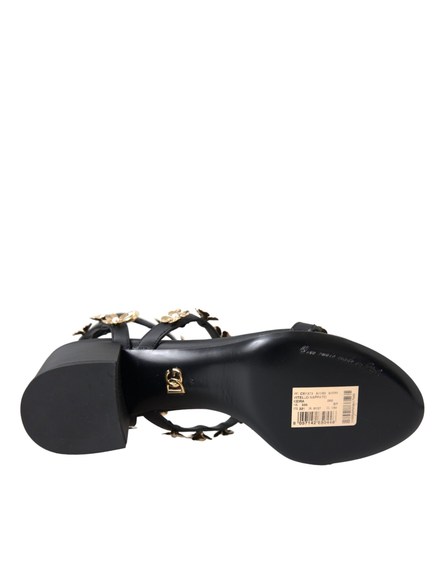 Dolce &amp; Gabbana – Schwarze Sandalen aus Leder mit verziertem Absatz