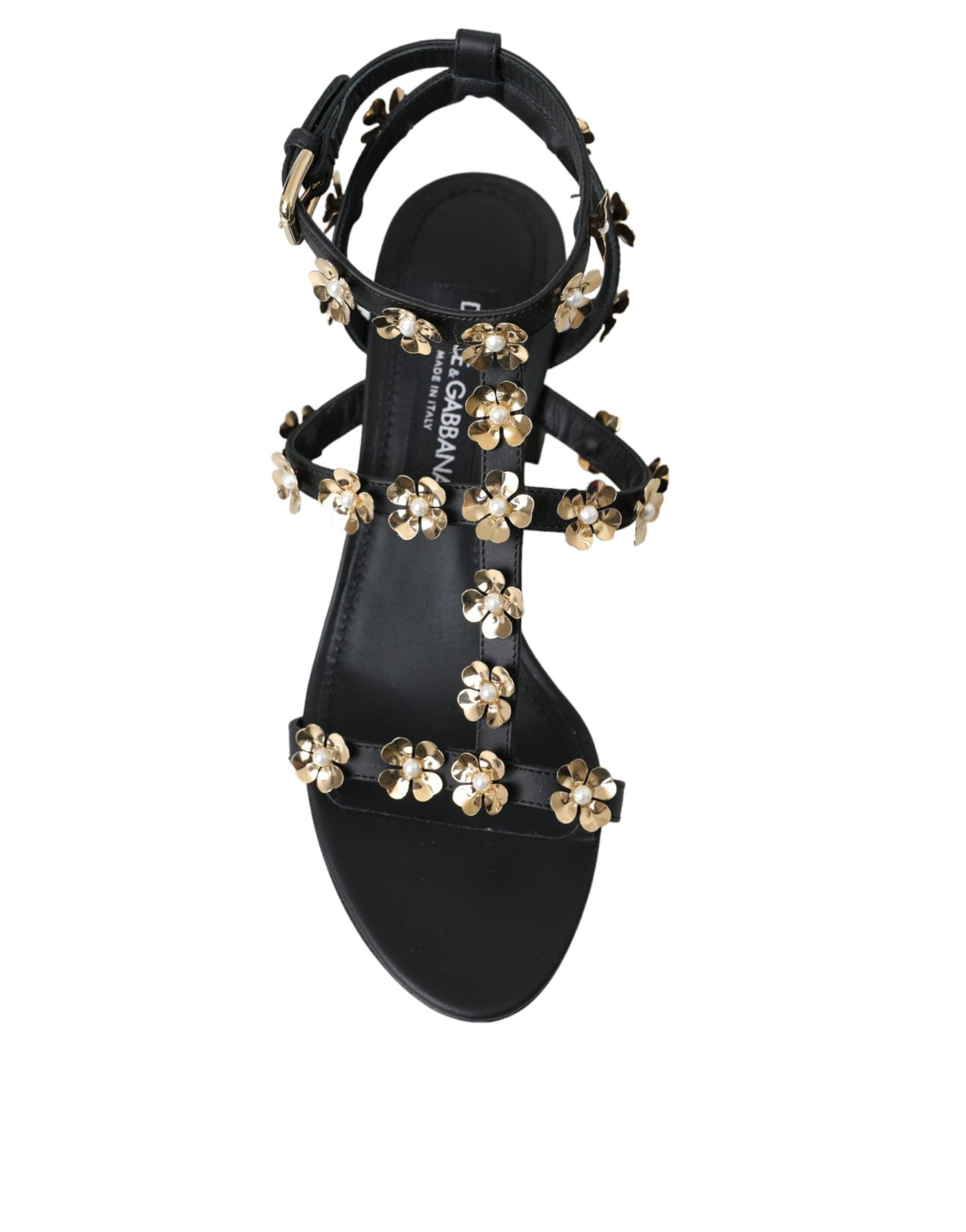 Dolce &amp; Gabbana – Schwarze Sandalen aus Leder mit verziertem Absatz