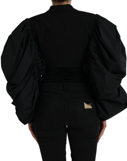 Dolce &amp; Gabbana – Kurze Jacke aus schwarzem Polyester mit Puffärmeln
