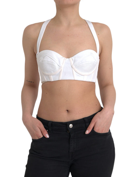Versace – Ärmelloses, kurzes Bustier-Top aus Viskose in Weiß