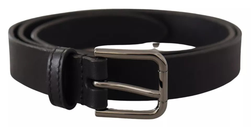 Dolce &amp; Gabbana Black Calf Leather Classic Metal Logo Buckle Belt