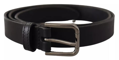 Dolce &amp; Gabbana Black Calf Leather Classic Metal Logo Buckle Belt