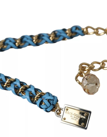 Dolce &amp; Gabbana – Blauer geflochtener Taillengürtel aus goldenem Messing