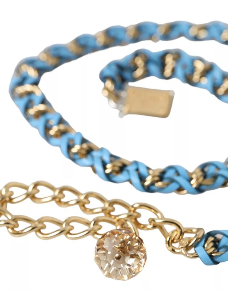 Dolce &amp; Gabbana – Blauer geflochtener Taillengürtel aus goldenem Messing
