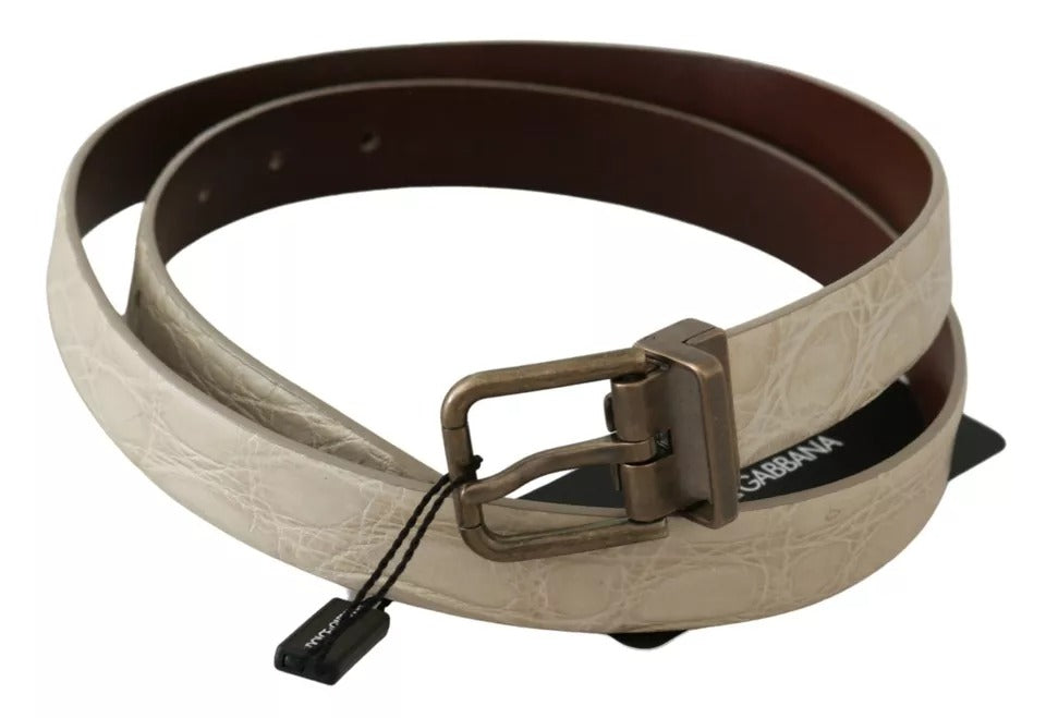 Dolce &amp; Gabbana Cream Beige Gold Buckle Waist Leather Belt