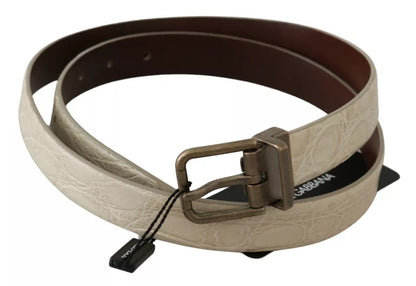 Dolce &amp; Gabbana Cream Beige Gold Buckle Waist Leather Belt