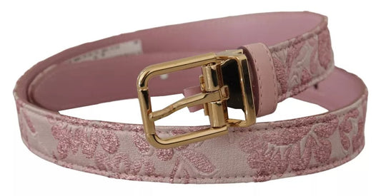 Dolce &amp; Gabbana – Rosafarbener Jacquard-Gürtel mit goldfarbener Metallschnalle und Stickerei