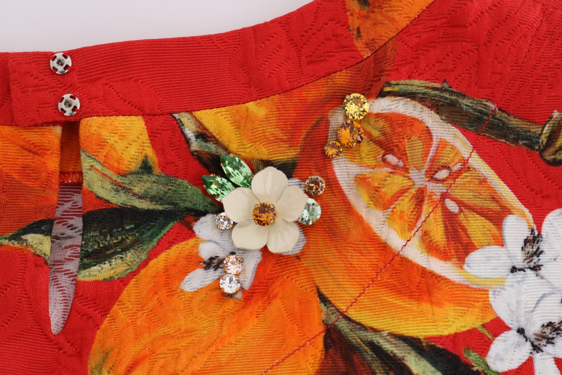 Dolce &amp; Gabbana – Bluse mit orangefarbenem Print und Kristallverzierung
