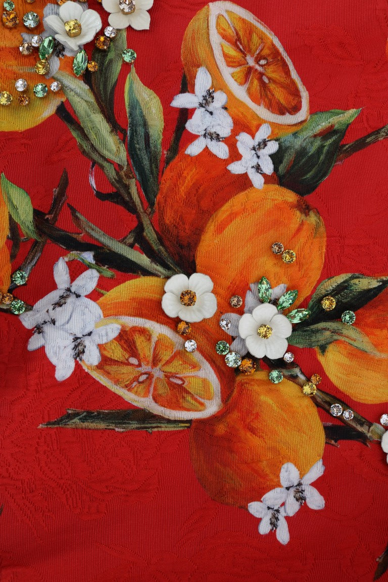 Dolce &amp; Gabbana – Bluse mit orangefarbenem Print und Kristallverzierung