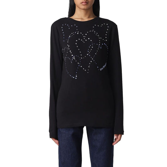 Love Moschino – Baumwoll-T-Shirt mit Strass-Herzen