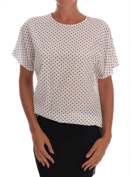 Dolce &amp; Gabbana Weißes gepunktetes Seiden-T-Shirt