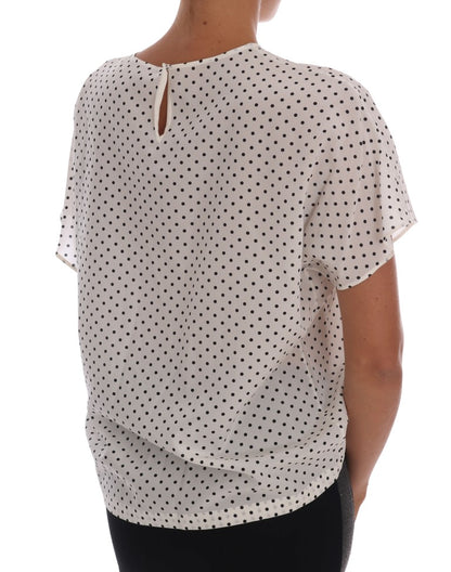 Dolce &amp; Gabbana Weißes gepunktetes Seiden-T-Shirt