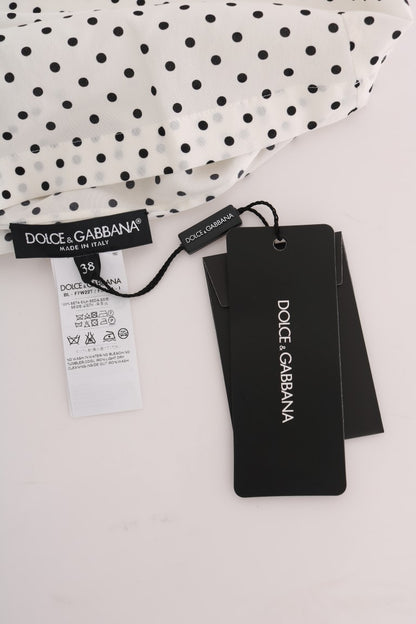 Dolce &amp; Gabbana Weißes gepunktetes Seiden-T-Shirt