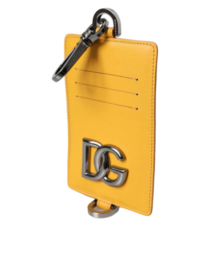 Dolce &amp; Gabbana Orange Calf Leather Credit Card Holder Clip On Wallet