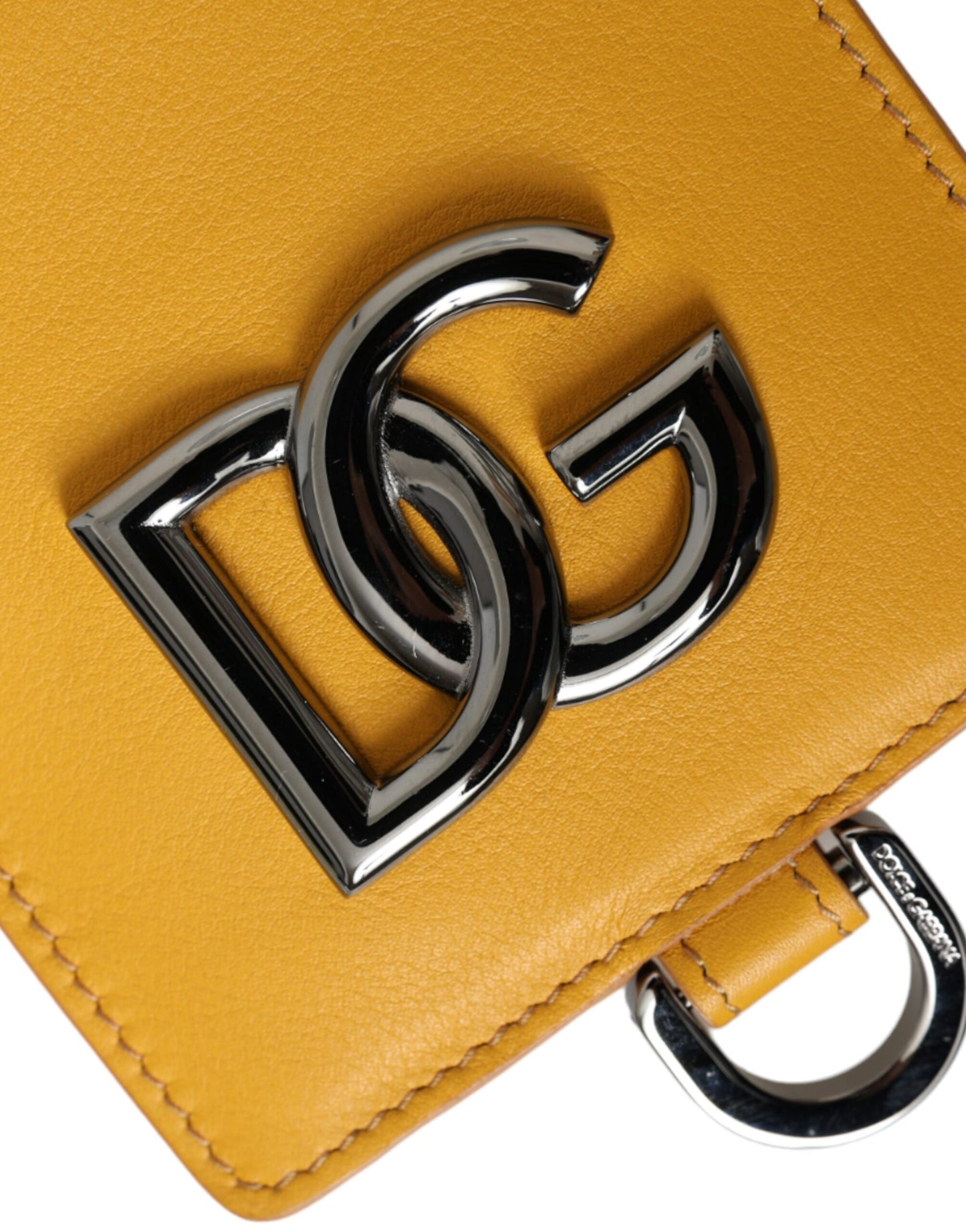 Dolce &amp; Gabbana Orange Calf Leather Credit Card Holder Clip On Wallet