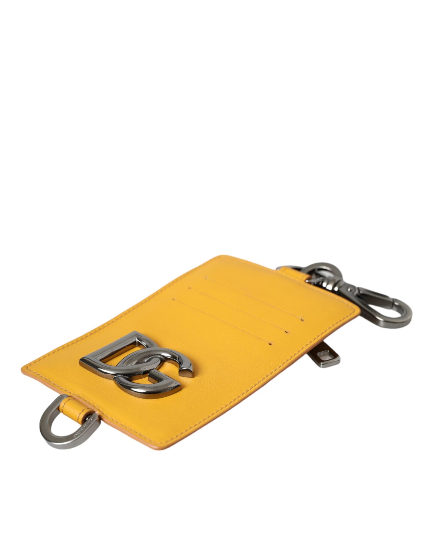 Dolce &amp; Gabbana Orange Calf Leather Credit Card Holder Clip On Wallet