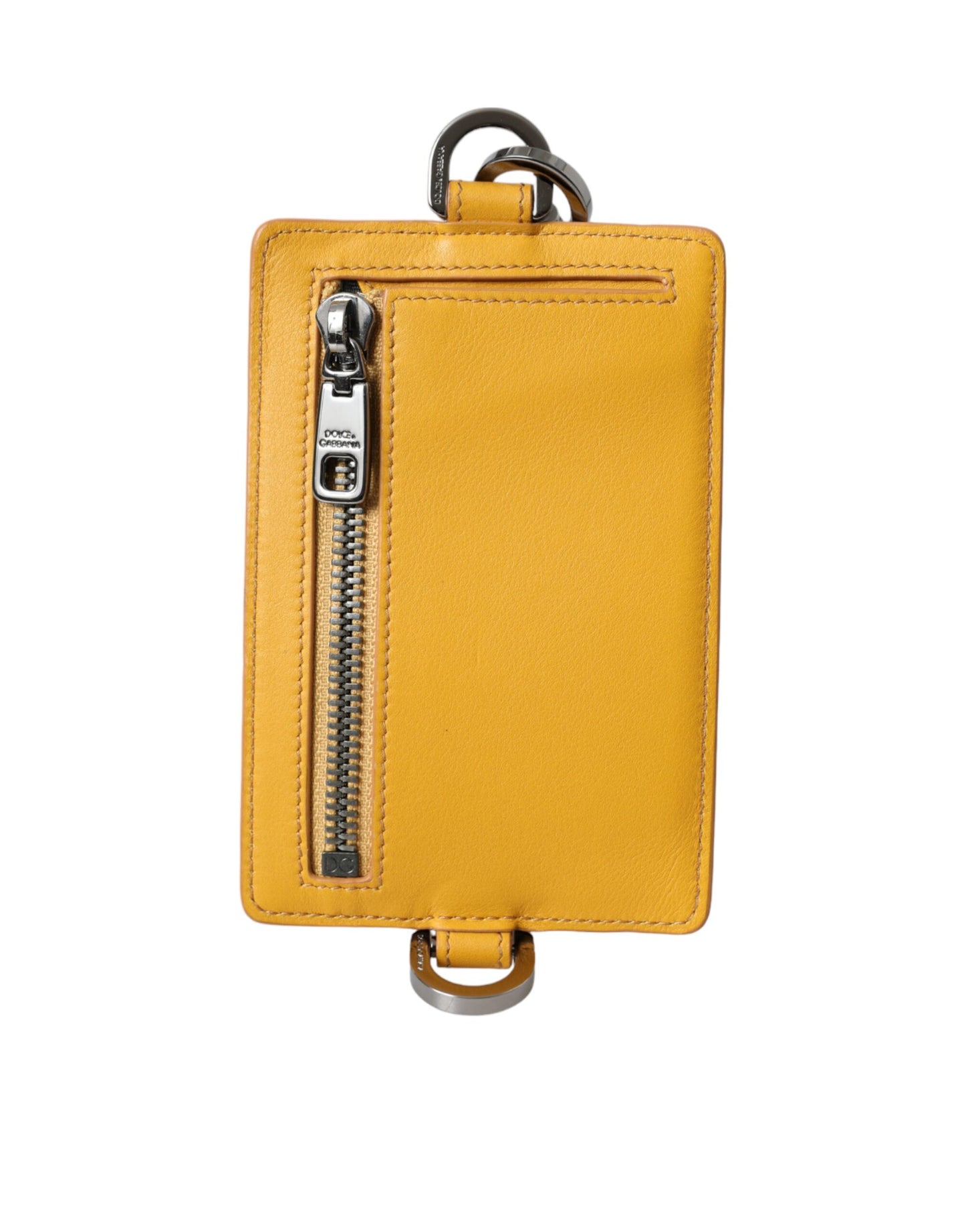 Dolce &amp; Gabbana Orange Calf Leather Credit Card Holder Clip On Wallet