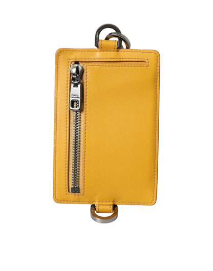 Dolce &amp; Gabbana Orange Calf Leather Credit Card Holder Clip On Wallet