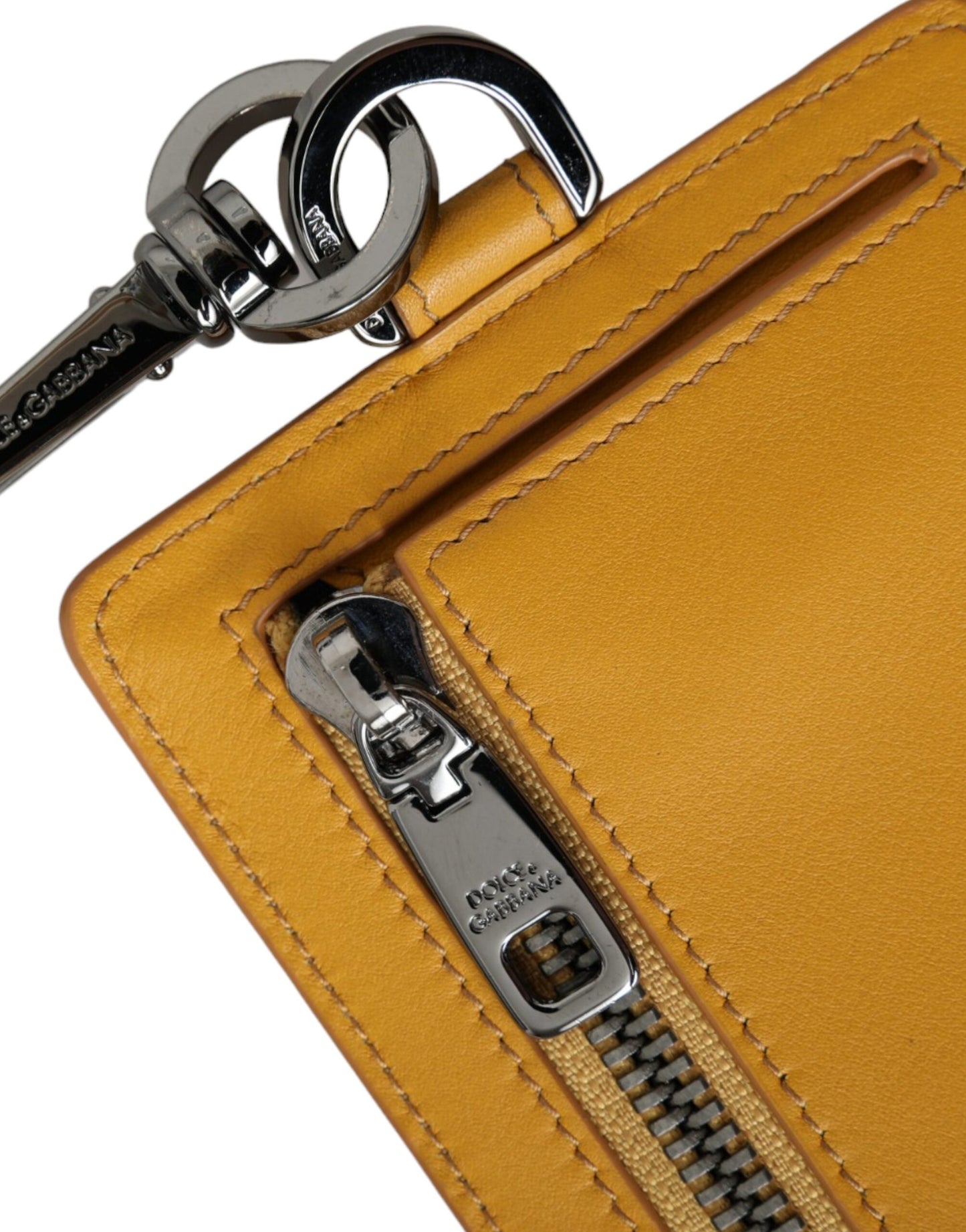Dolce &amp; Gabbana Orange Calf Leather Credit Card Holder Clip On Wallet