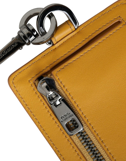 Dolce &amp; Gabbana Orange Calf Leather Credit Card Holder Clip On Wallet