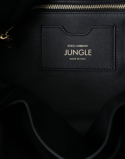 Dolce &amp; Gabbana – Gesteppte Einkaufstasche „JUNGLE“ aus schwarzem Leder