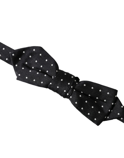 Dolce &amp; Gabbana – Schwarze Seidenfliege mit Tupfenmuster und verstellbarem Halsausschnitt – Papillon