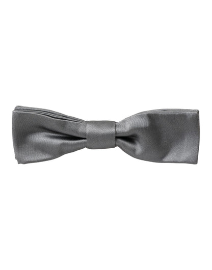 Dolce &amp; Gabbana Graue Satin-Seide-Fliege mit verstellbarem Halsausschnitt für Herren Papillon