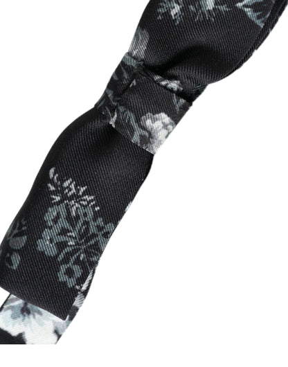 Dolce &amp; Gabbana Schwarze, florale Seidenfliege mit verstellbarem Halsausschnitt