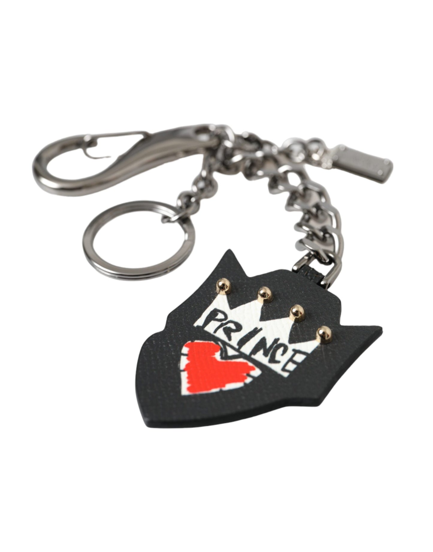 Dolce &amp; Gabbana Black Prince Studs Logo Silver Brass Keychain Keyring