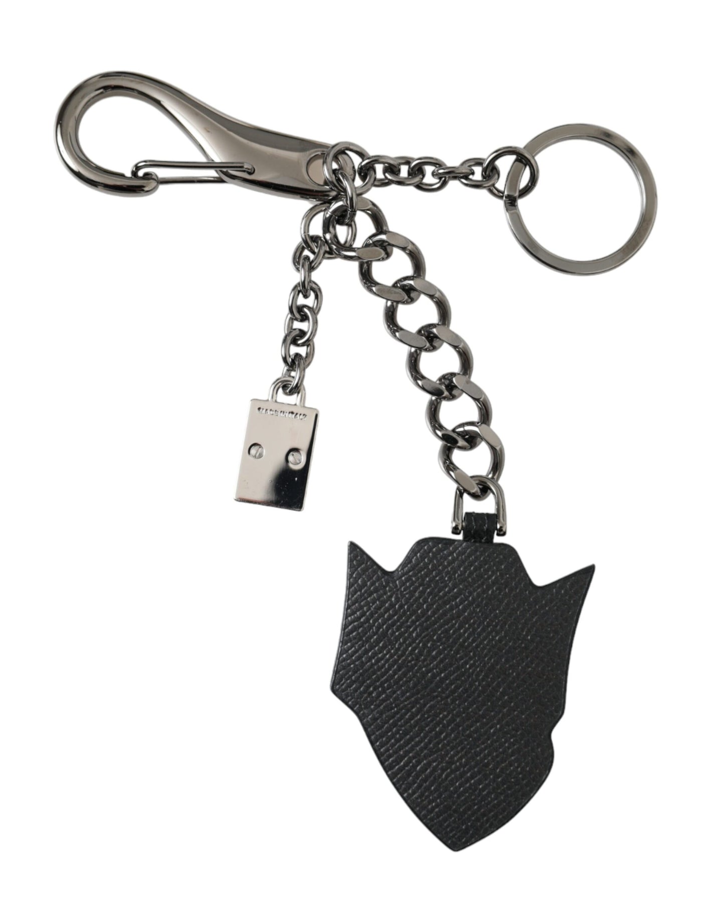 Dolce &amp; Gabbana Black Prince Studs Logo Silver Brass Keychain Keyring