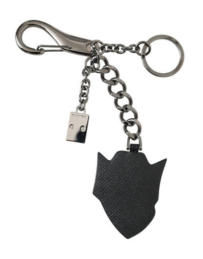 Dolce &amp; Gabbana Black Prince Studs Logo Silver Brass Keychain Keyring