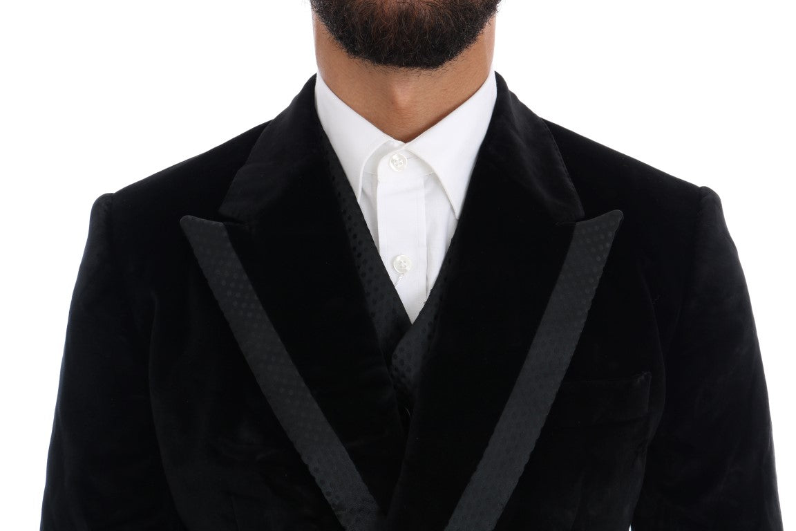 Dolce &amp; Gabbana – Schmaler, zweireihiger Anzug aus schwarzem Samt