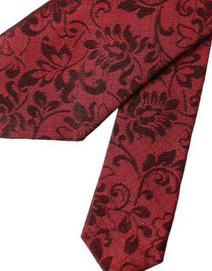 Dolce &amp; Gabbana Rote, florale Brokat-Seidenkrawatte für Herren