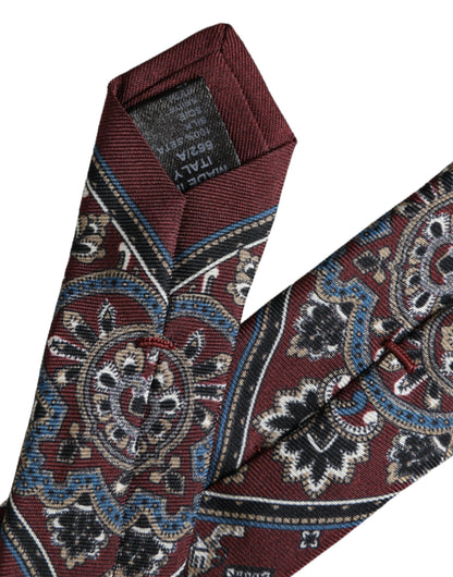 Dolce &amp; Gabbana Bordeaux Printed 100% Silk Adjustable Men Tie