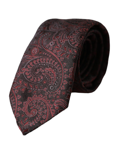 Dolce &amp; Gabbana Bordeaux Patterned Silk Adjustable Men Tie