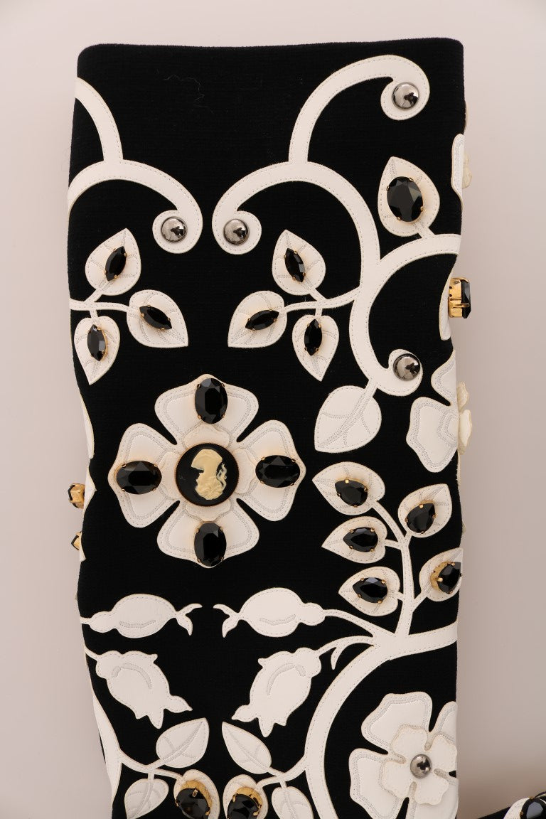 Dolce &amp; Gabbana Schwarze Jacke mit Barock-Blumen und Kristallen