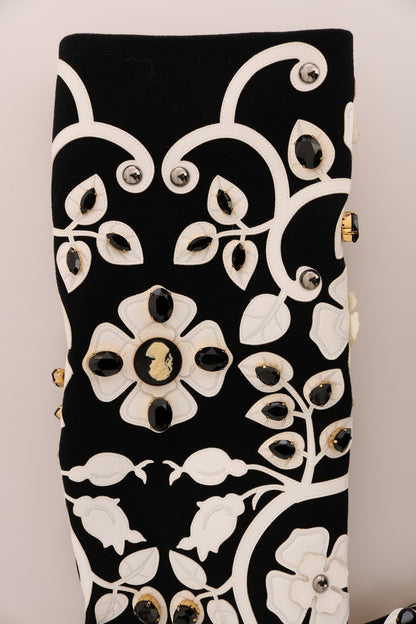 Dolce &amp; Gabbana Schwarze Jacke mit Barock-Blumen und Kristallen