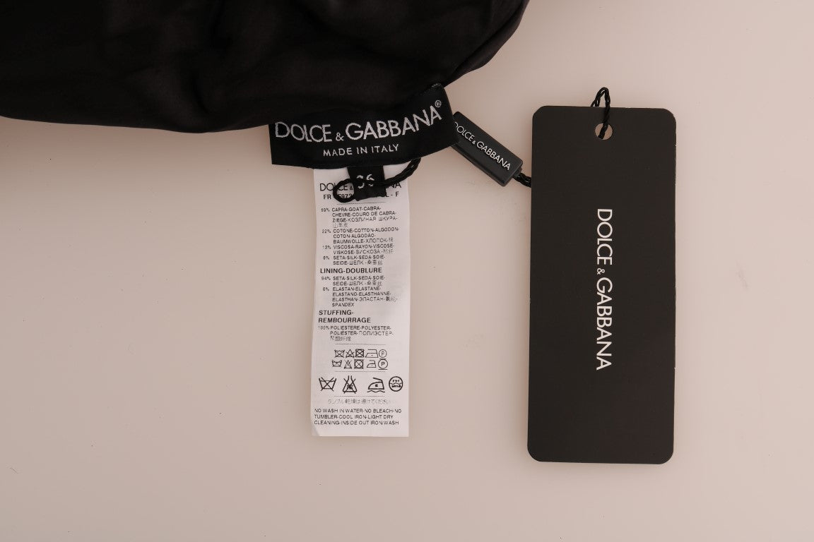 Dolce &amp; Gabbana – Schwarzer Pullover mit Reißverschluss aus Brokat mit Blumenmuster und Pelz