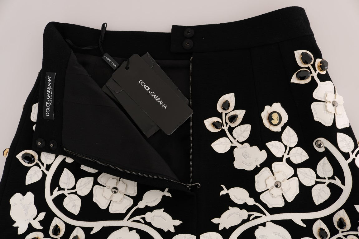 Dolce &amp; Gabbana – Schwarzer Bleistiftrock mit Kristallblumenmuster
