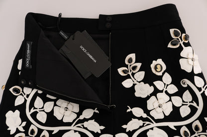 Dolce &amp; Gabbana – Schwarzer Bleistiftrock mit Kristallblumenmuster