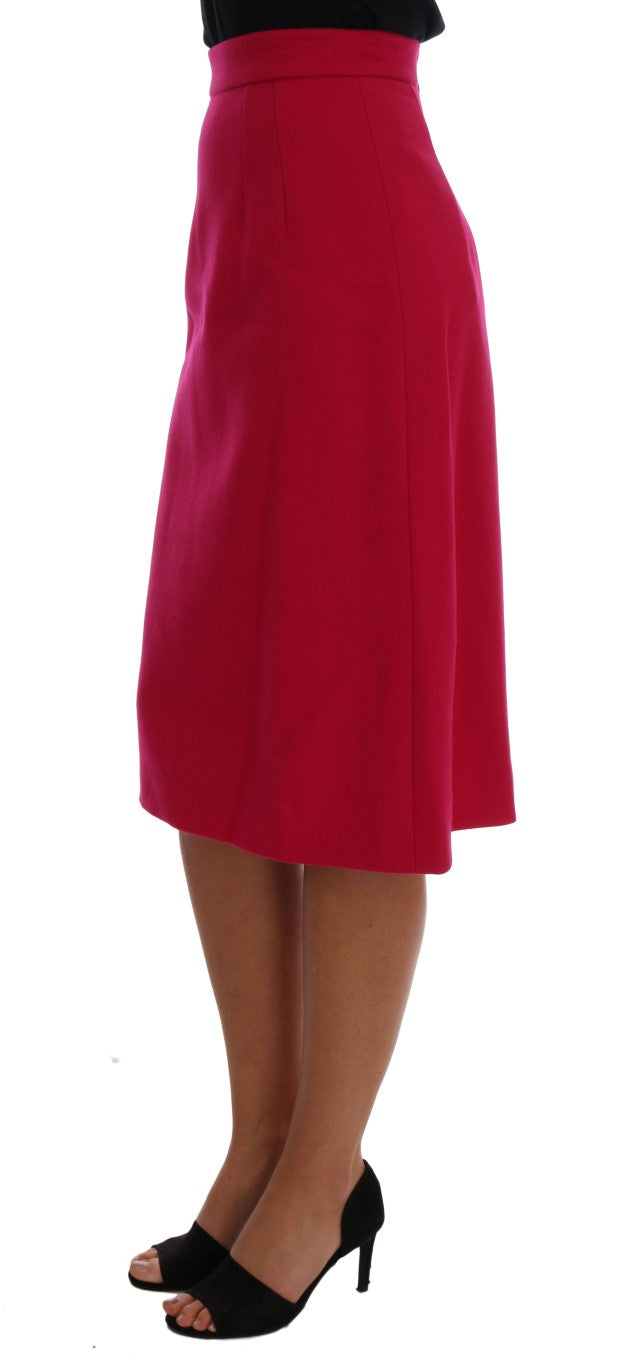 Dolce &amp; Gabbana Pink Wool Knee Long A-Line Skirt