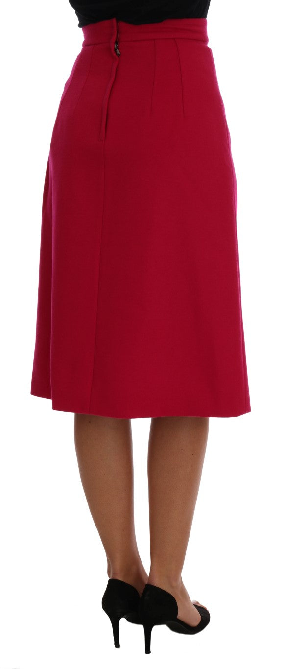 Dolce &amp; Gabbana Pink Wool Knee Long A-Line Skirt