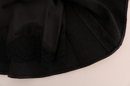 Dolce &amp; Gabbana Schwarzer A-Linien-Rock aus Jacquard-Seide mit Blumenmuster