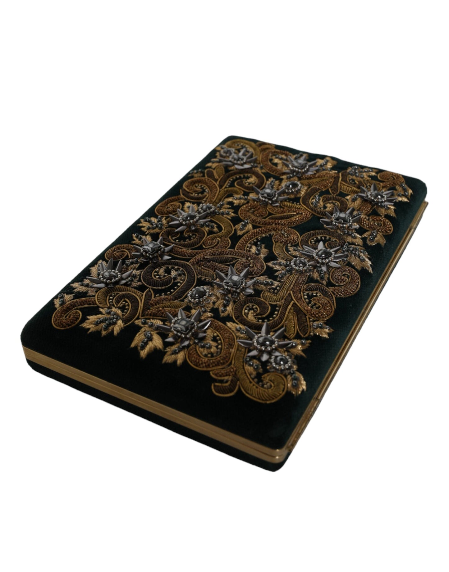 Dolce &amp; Gabbana Clutch aus schwarzem Samt mit Goldrahmen, Abendtasche für Partys