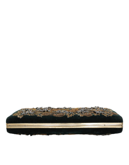 Dolce &amp; Gabbana Clutch aus schwarzem Samt mit Goldrahmen, Abendtasche für Partys