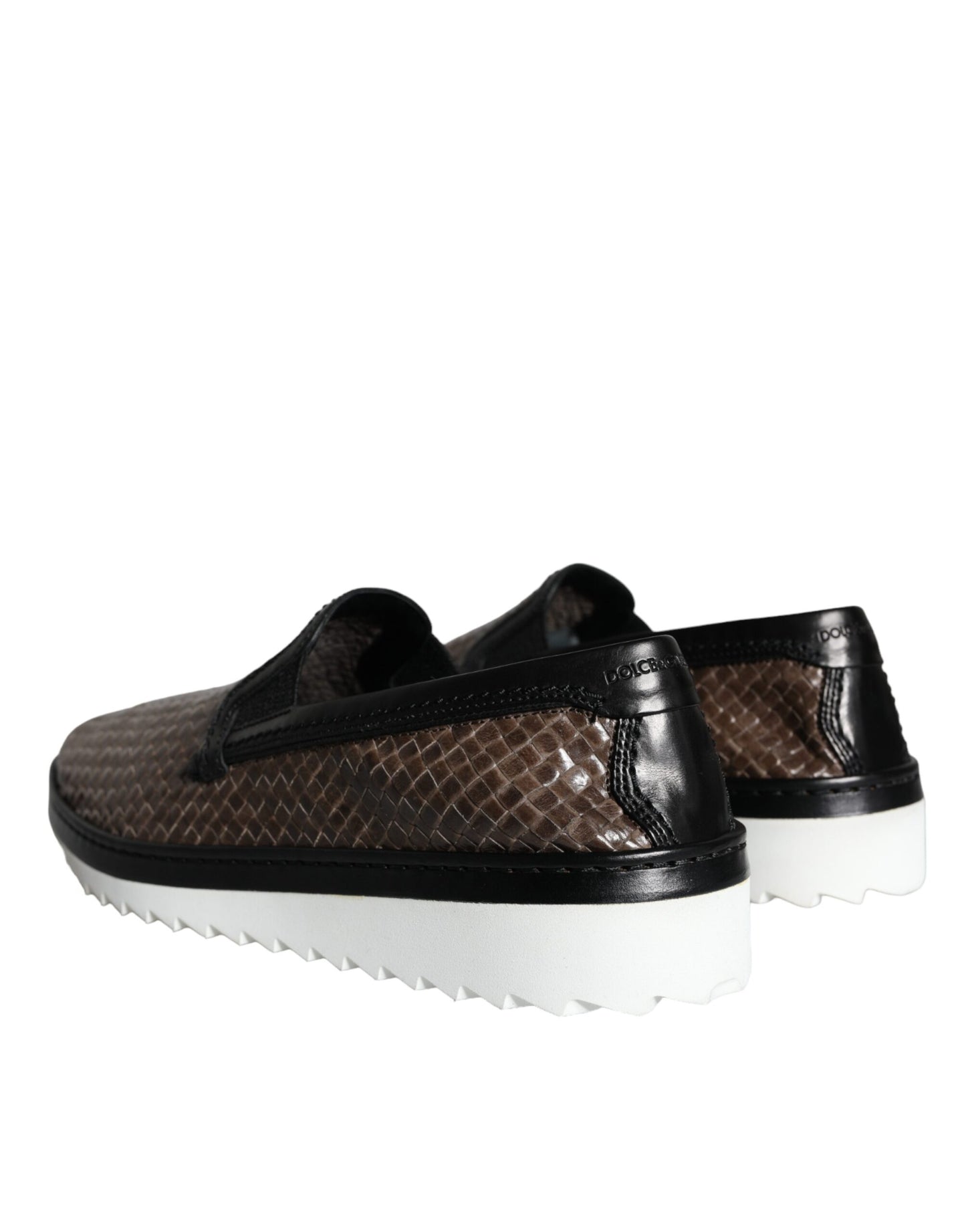 Dolce &amp; Gabbana Brown Black Leather Weaved Men Loafers Shoes
